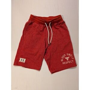 Under Armour Men's Small Project Rock Red Blood Sweat Respect Fleece Shorts Gym